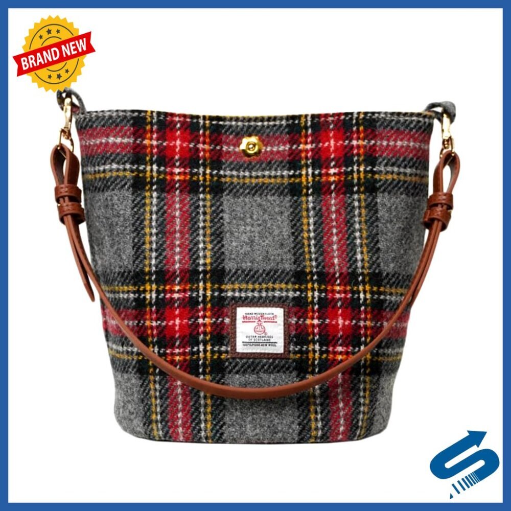 Harris Tweed Bucket Bag Shoulder Handbag Elegant Classic Spacious Interior